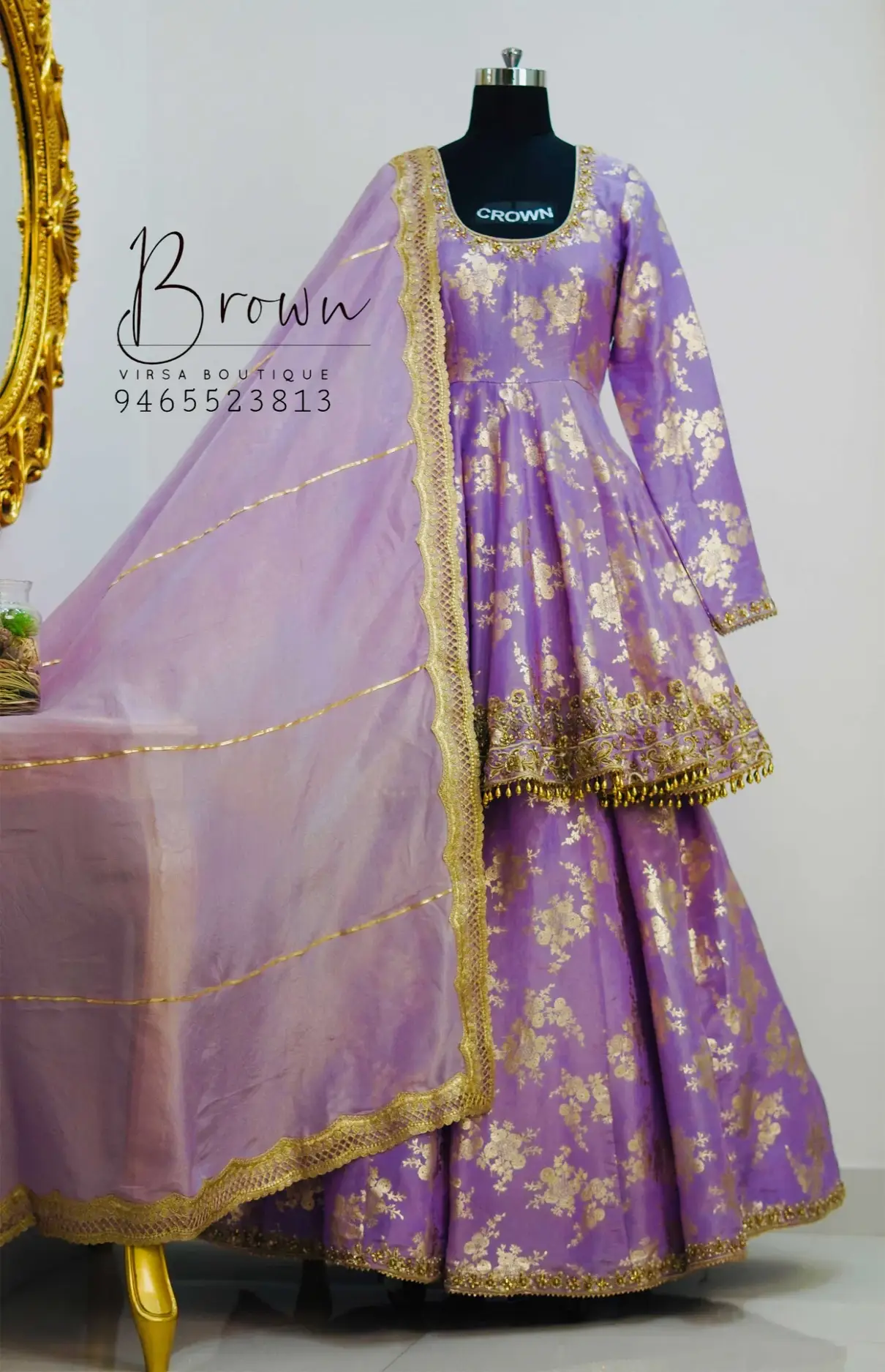 Zari Work Lavender Anarkali With Lehenga And Organza Dupatta