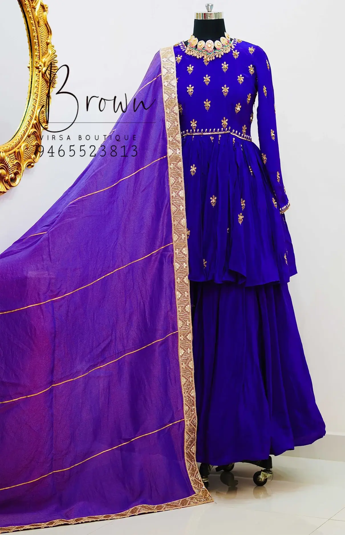 Purple Embroidered Short Kurti With Lehenga And Gotta Work Dupatta