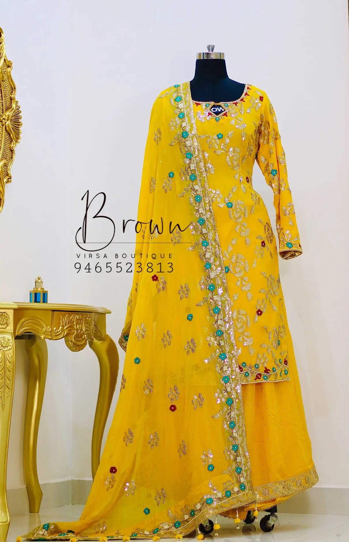 Georgette Hand Embroidered Yellow Sharara Suit With Dupatta