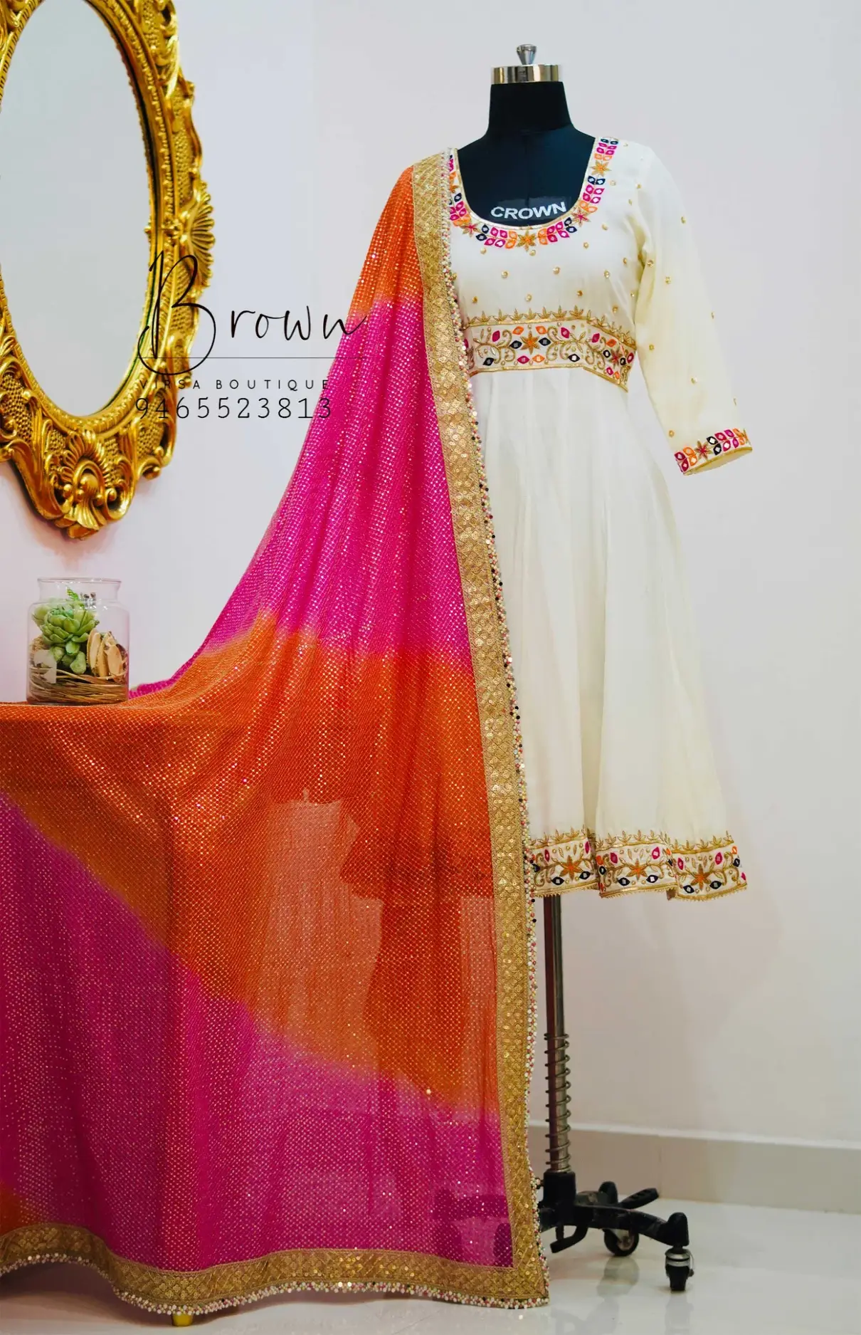 Off-White Anarkali With Sequins Work Dupatta