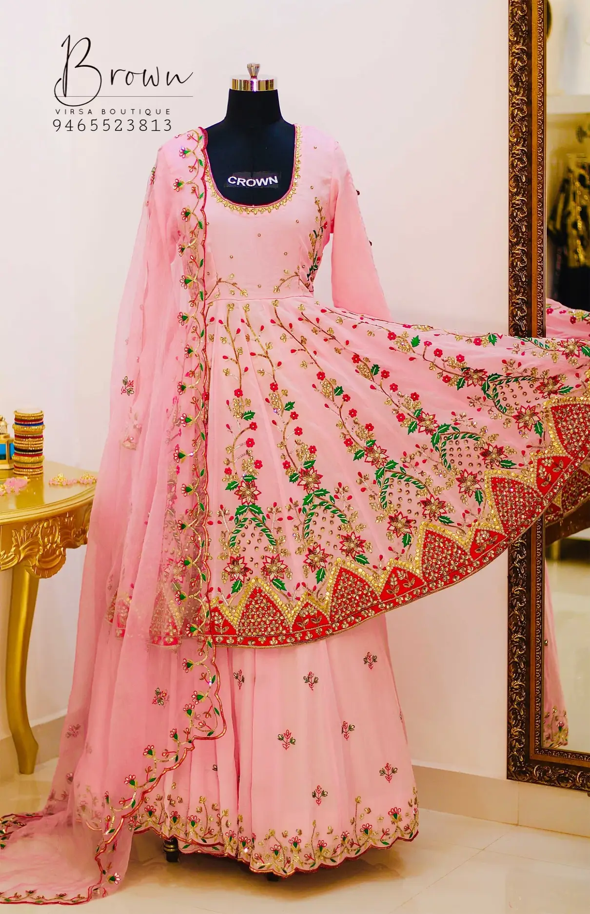 Crepe Pink Handwork Anarkali With Lehenga And Dupatta