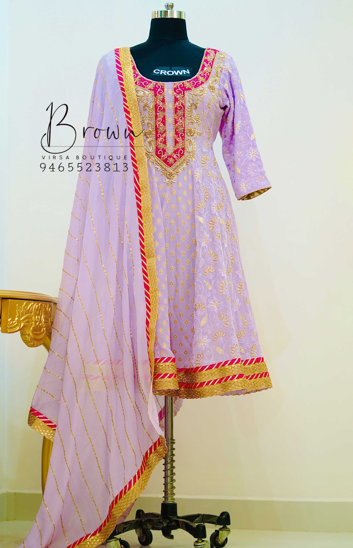 Lavender Anarkali With Hot Pink Work And Gotta Dupatta