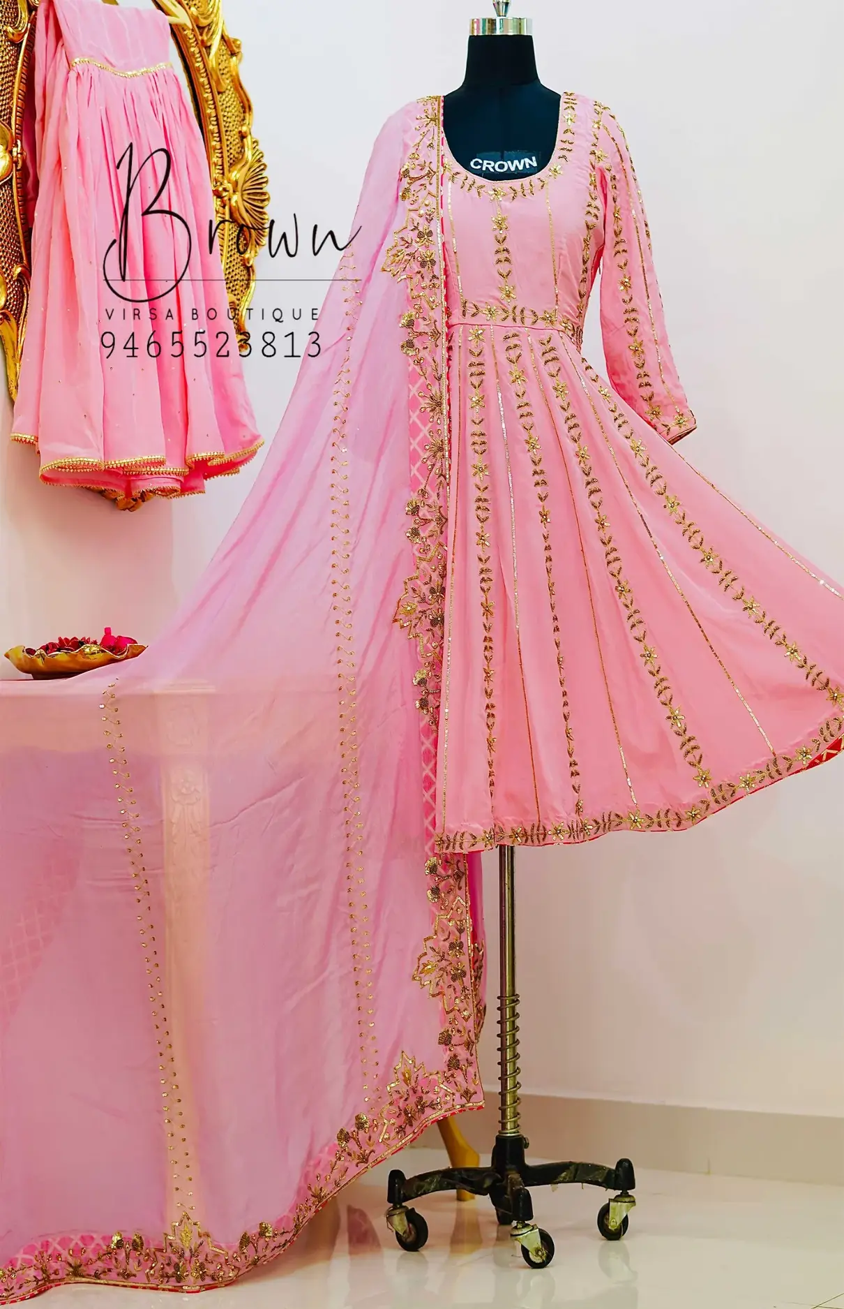 Peach Hand Embroidered Anarkali Garara Suit With Dupatta