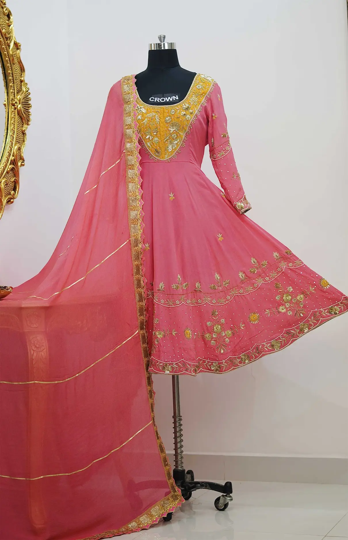 Pink Color Patch Work Anarkali With Dupata And Salwar