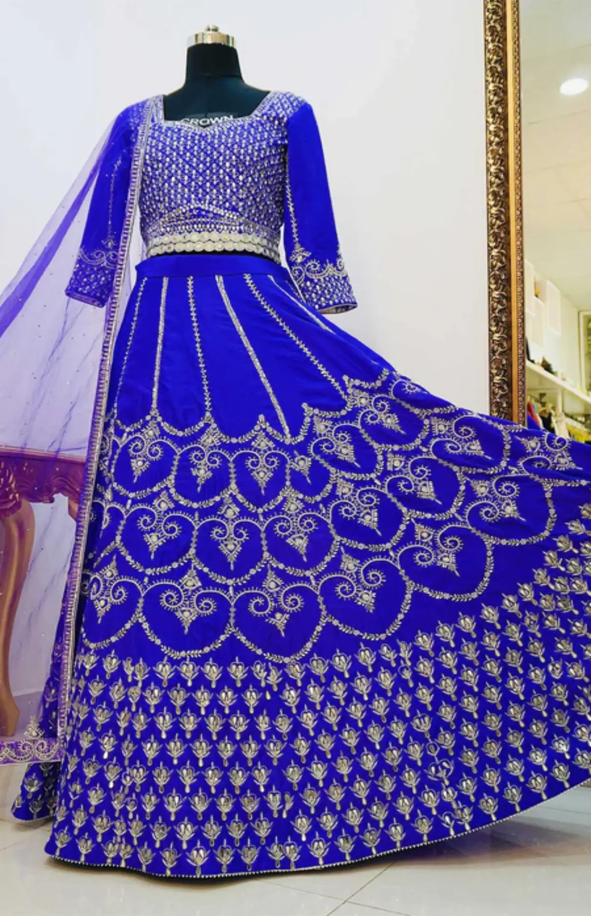 Purple-Blue Lehenga With Silver Work And Net Dupatta