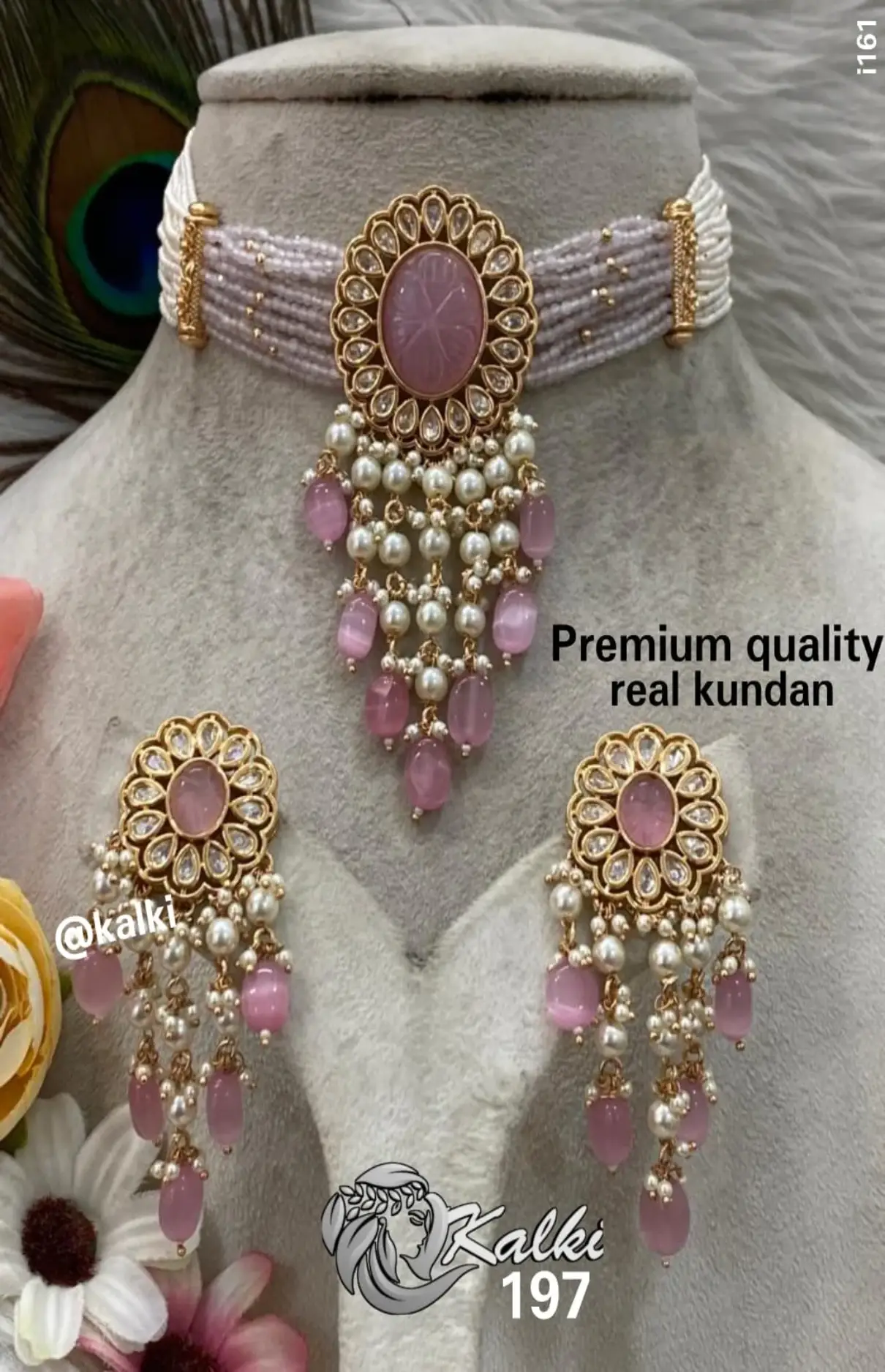 Pink Pearls Kundan Choker Jewelry Set For Women