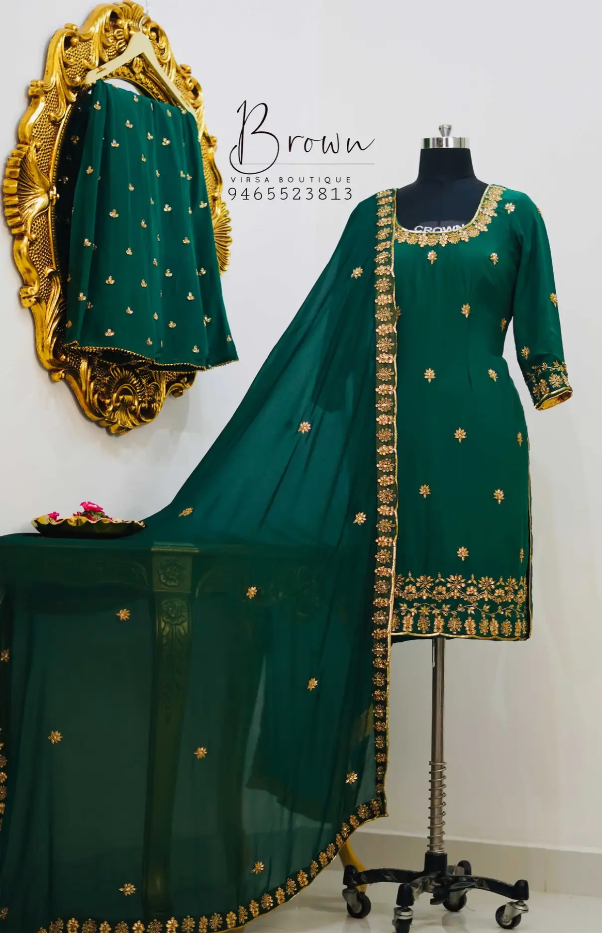 Green Color Partywear Crepe Fabric Suit With Dupatta