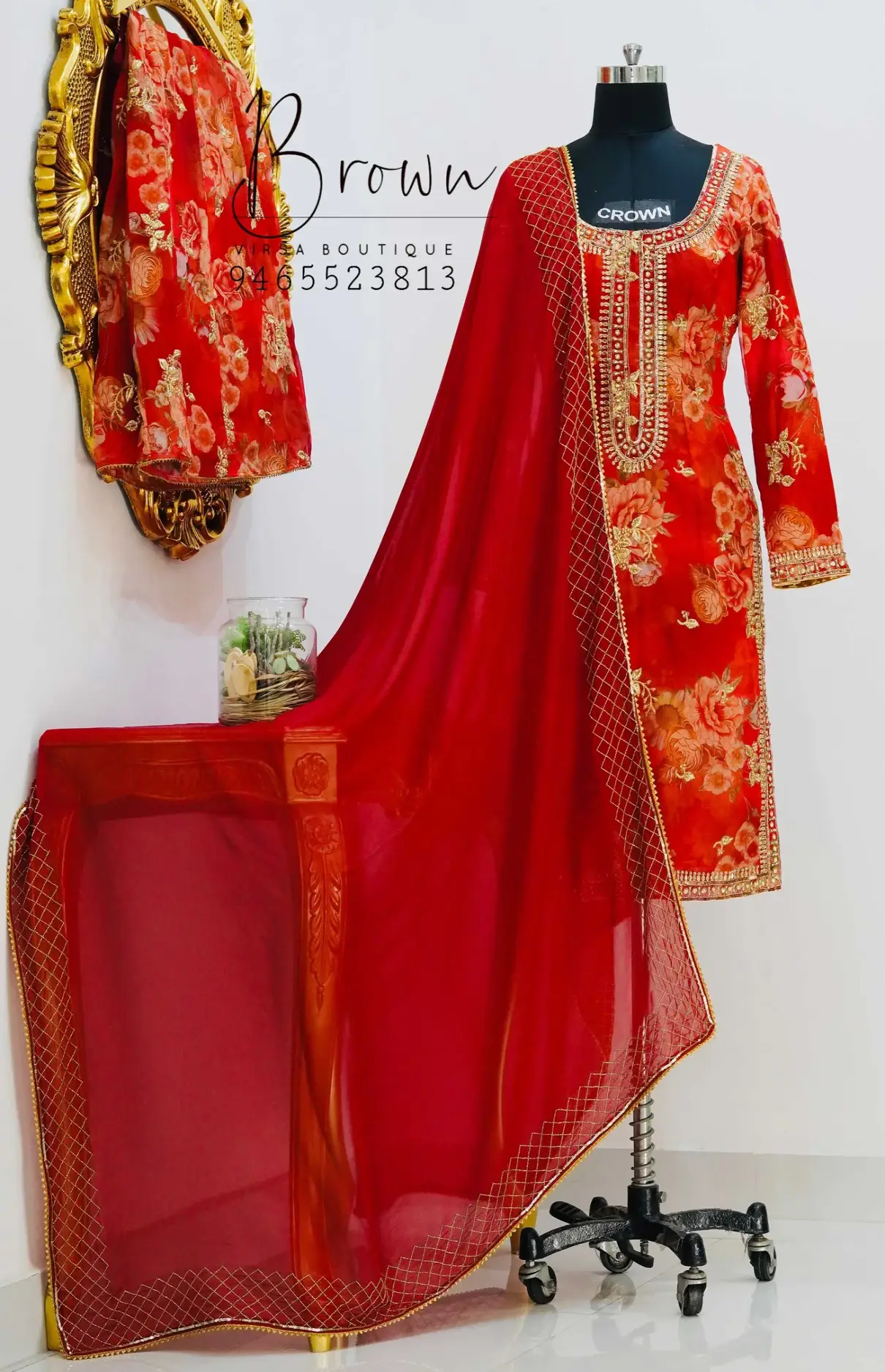 Handwork Floral Red Georgette Sharara Suit With Dupatta