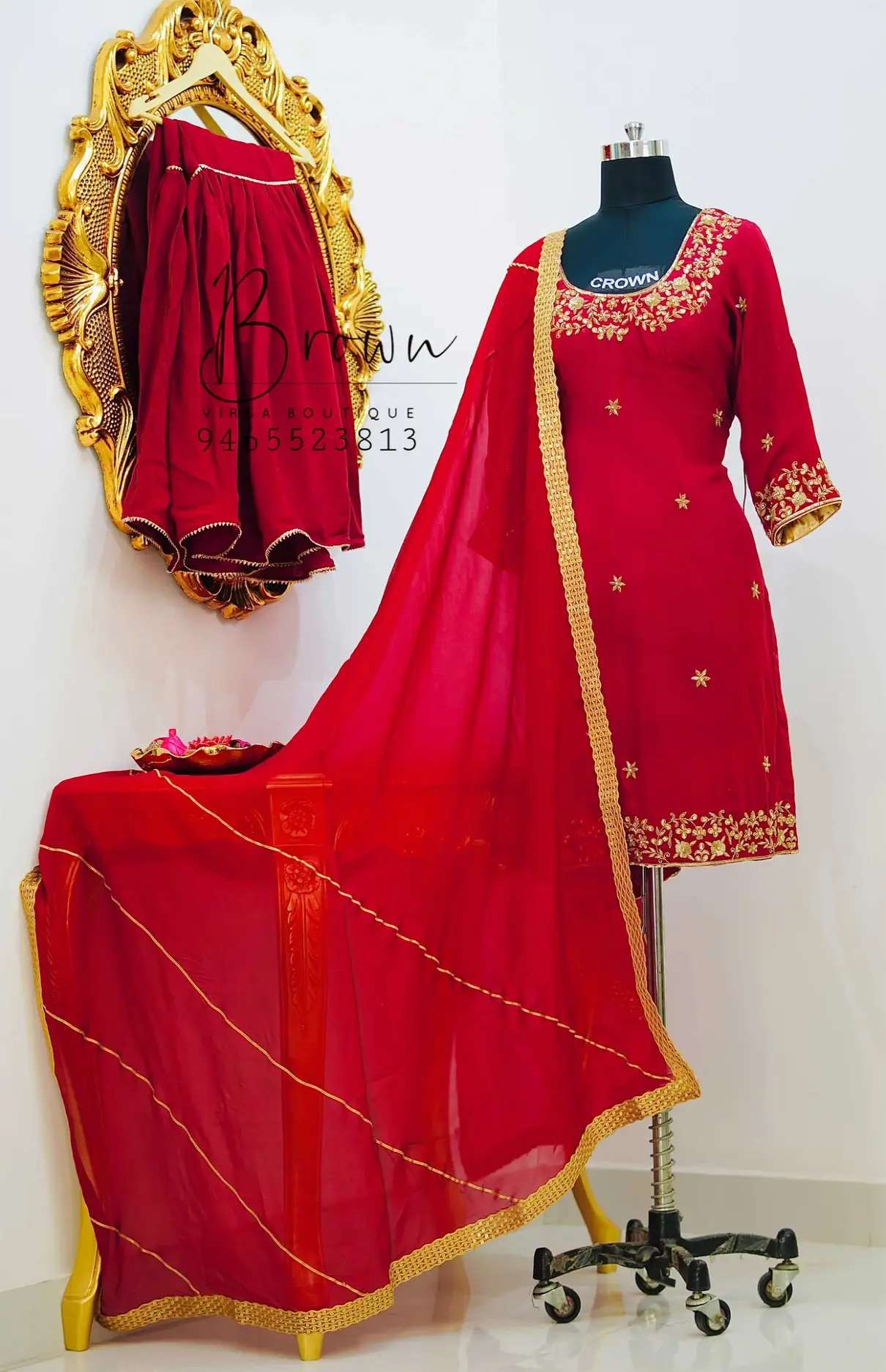 Golden Work Strawberry Garara Suit With Dupatta