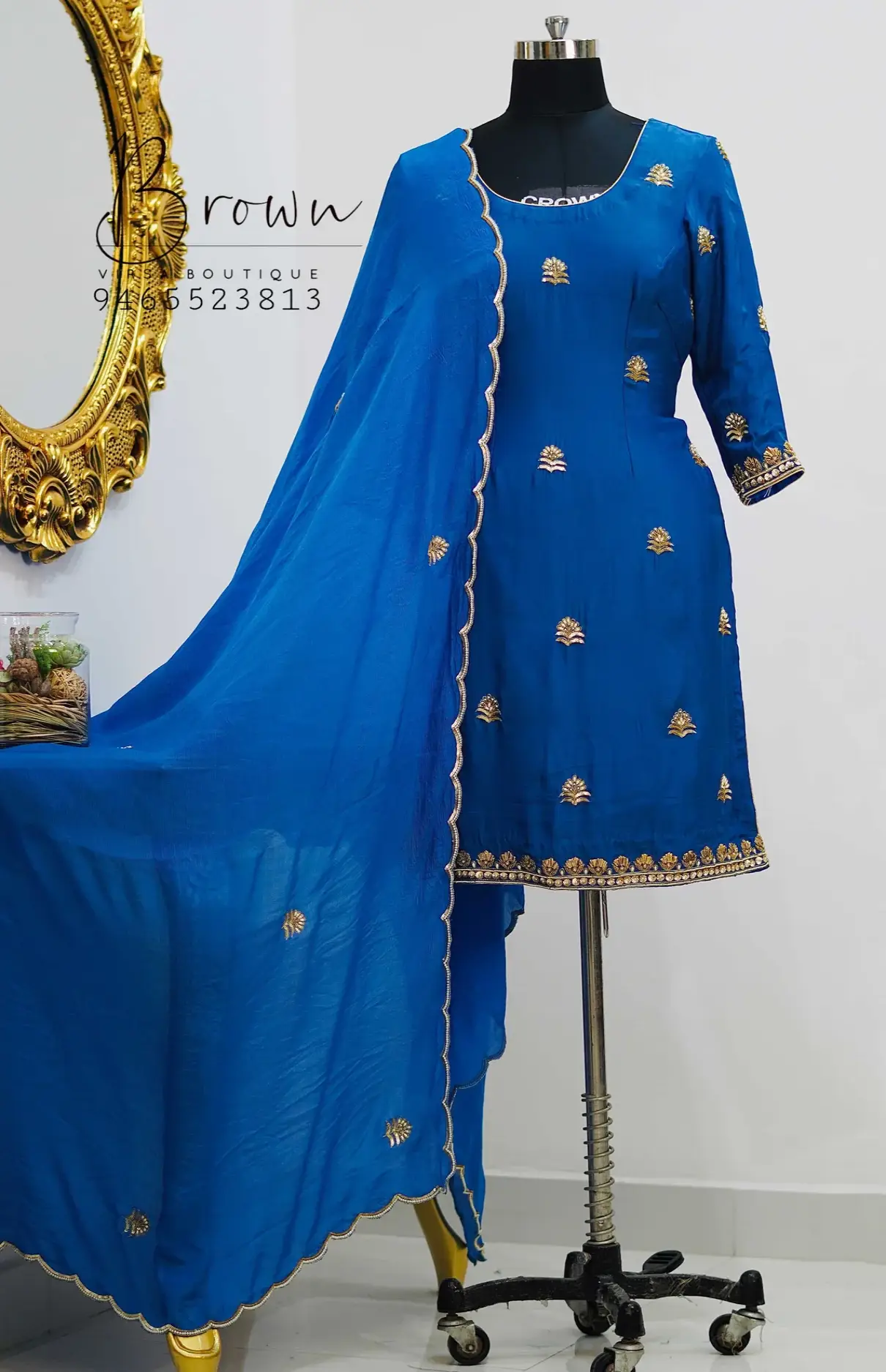 Teal Blue Hand Work Salwar Suit With Chinon Dupatta