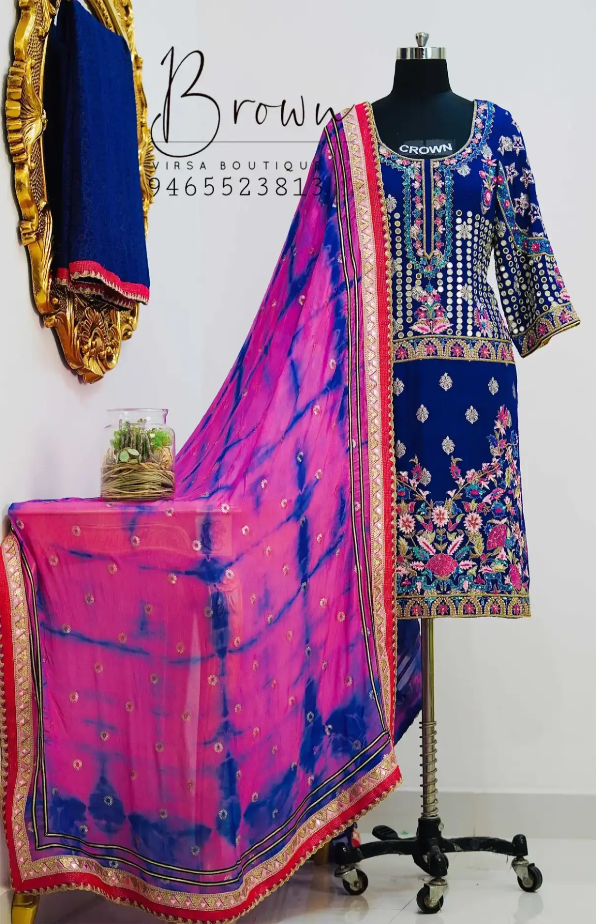 Crepe Suit With Pearl & Zari Work And Tie-Dye Dupatta