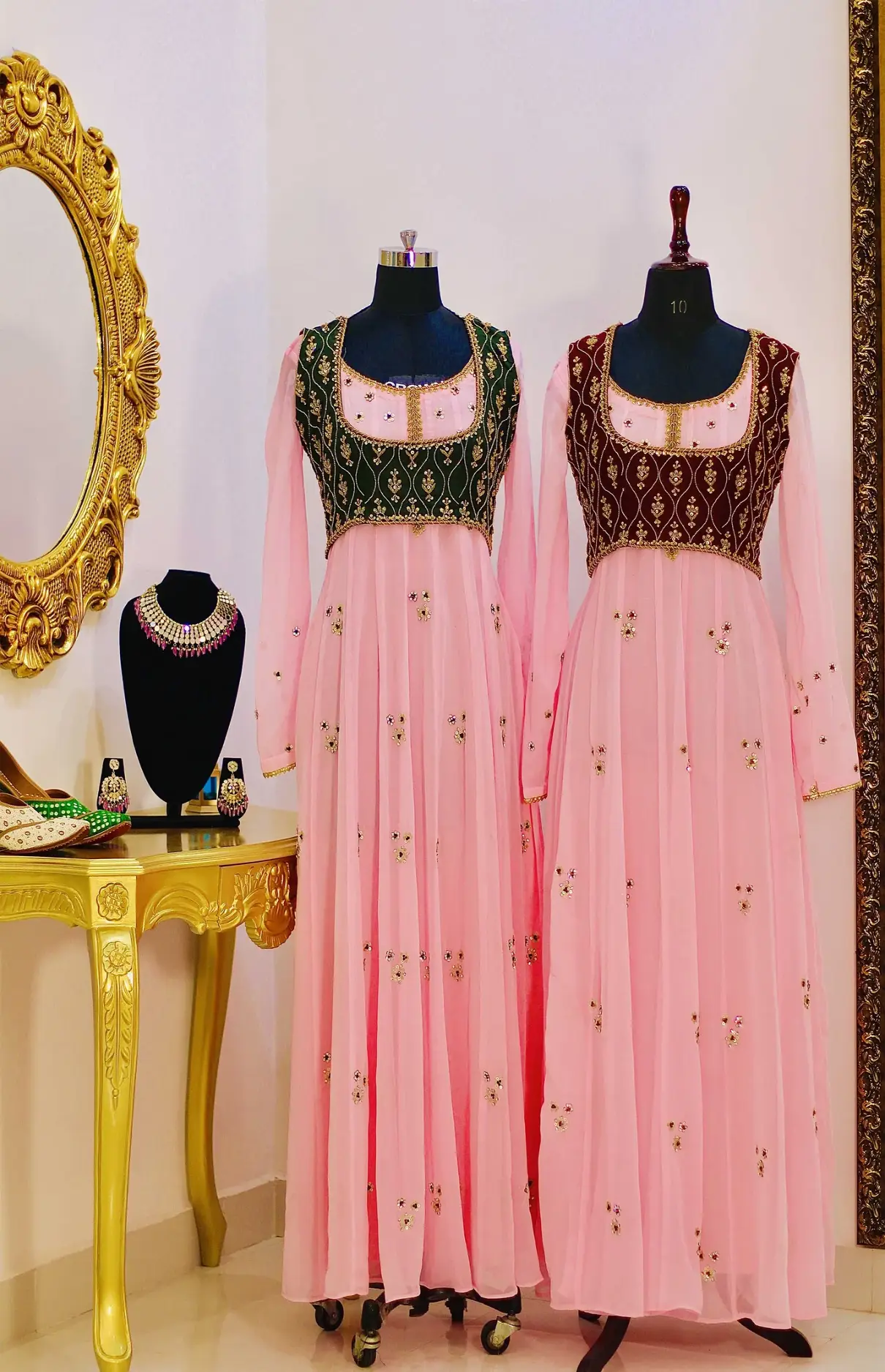 Pink Anarkali With Golden Work Jacket