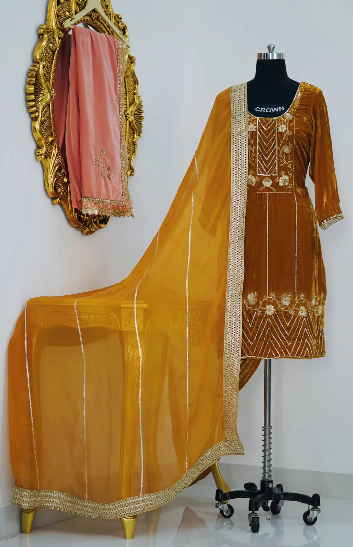 Pure Velvet Suit With Dupatta And Hand-Work Shawl