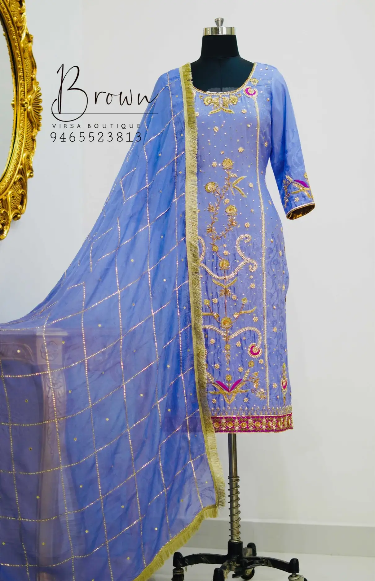 Zari Work Light Blue Trouser Suit And Heavy Dupatta