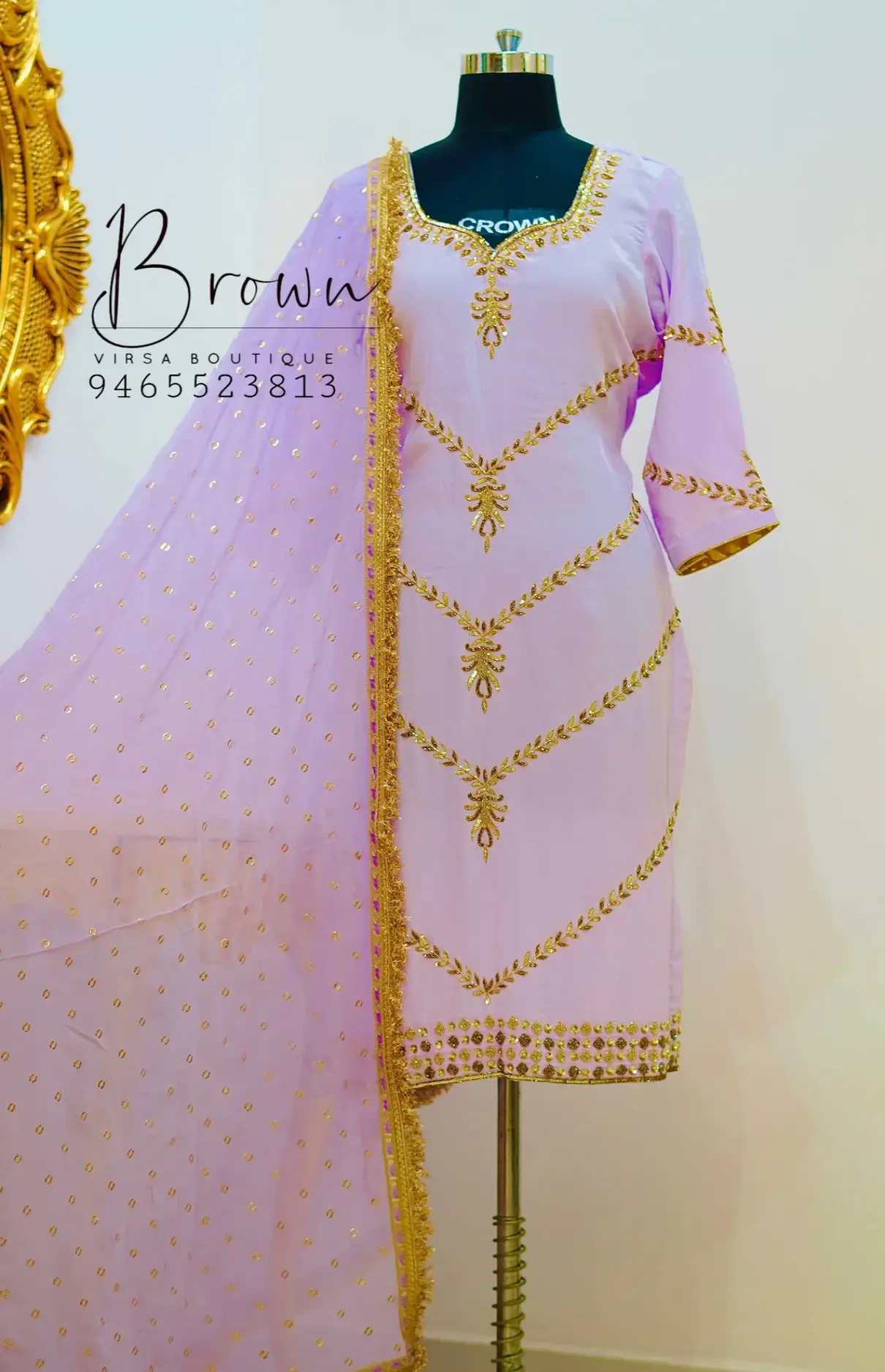 Crepe Lavender Embroidered Suit With Mukaish Work Dupatta