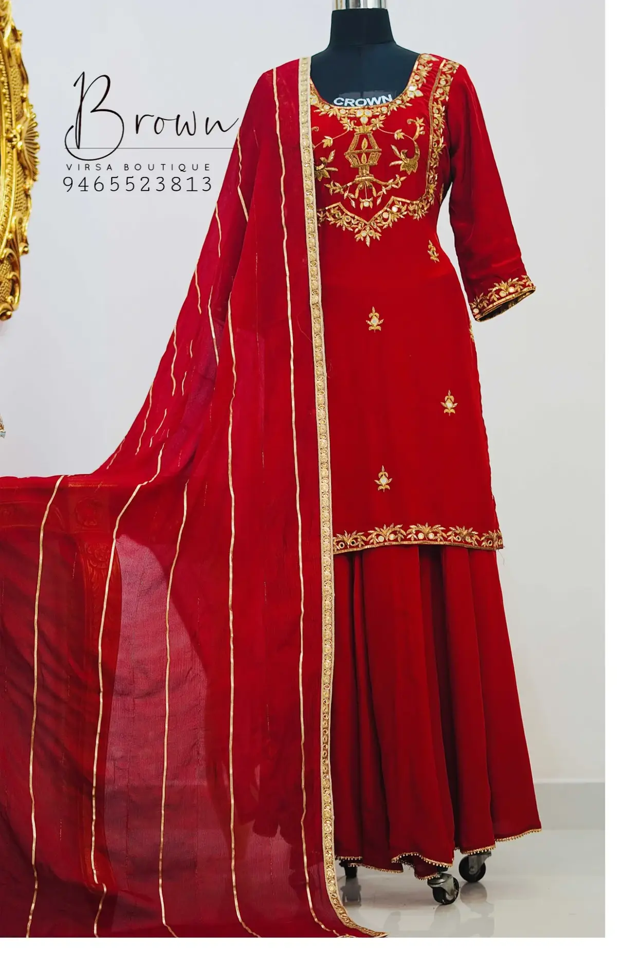 Golden Embroidery Maroon Sharara Suit With Dupatta