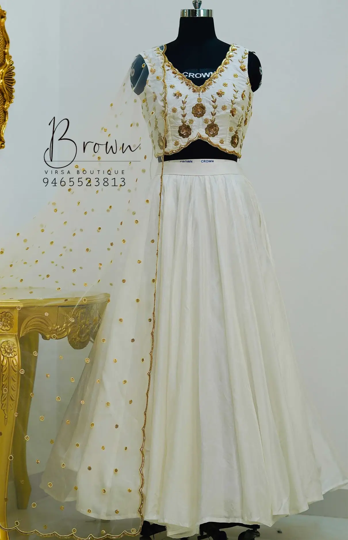 White Lehenga With Hand Embroidered Blouse And Dupatta