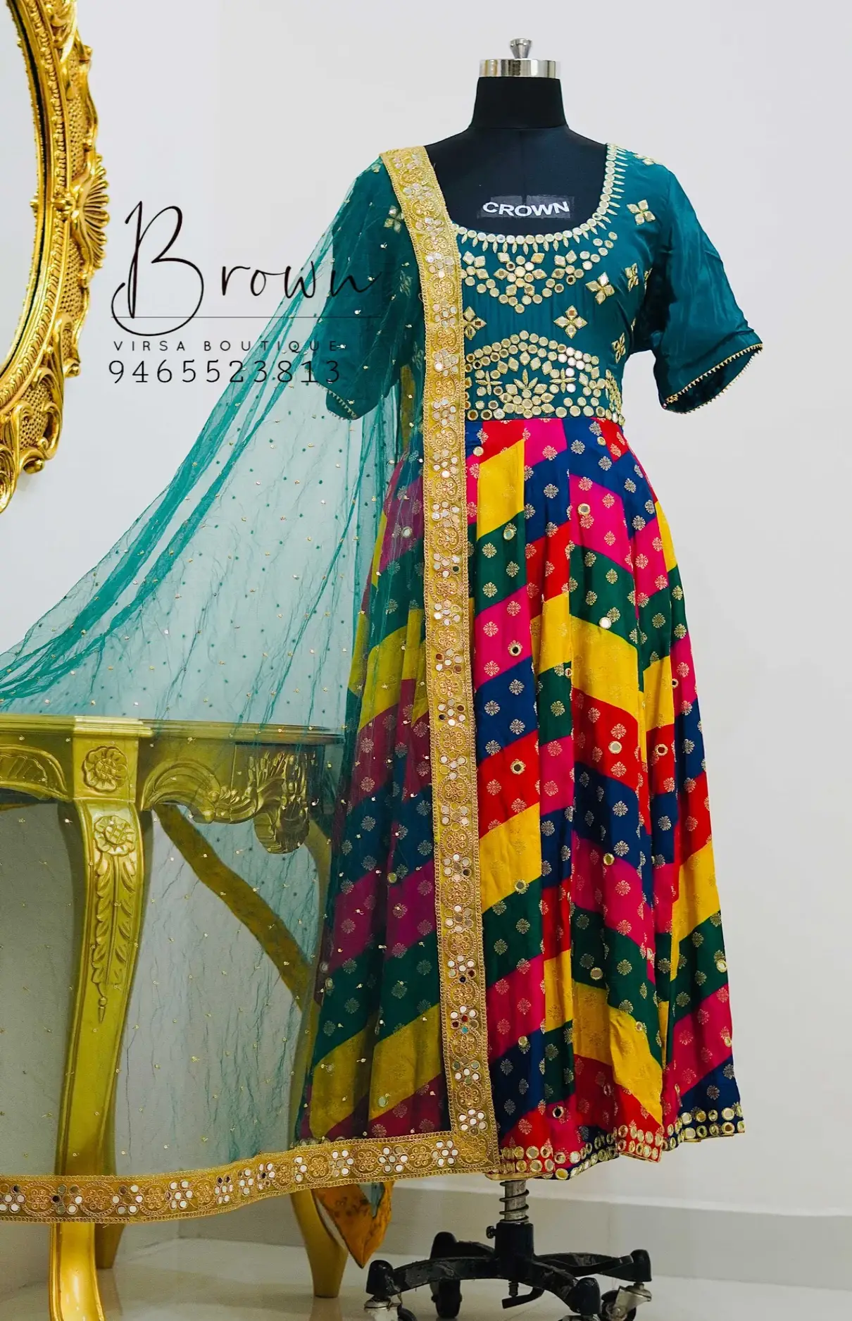 Mirror Handwork And Multi-Colour Flair Anarkali With Net Dupatta