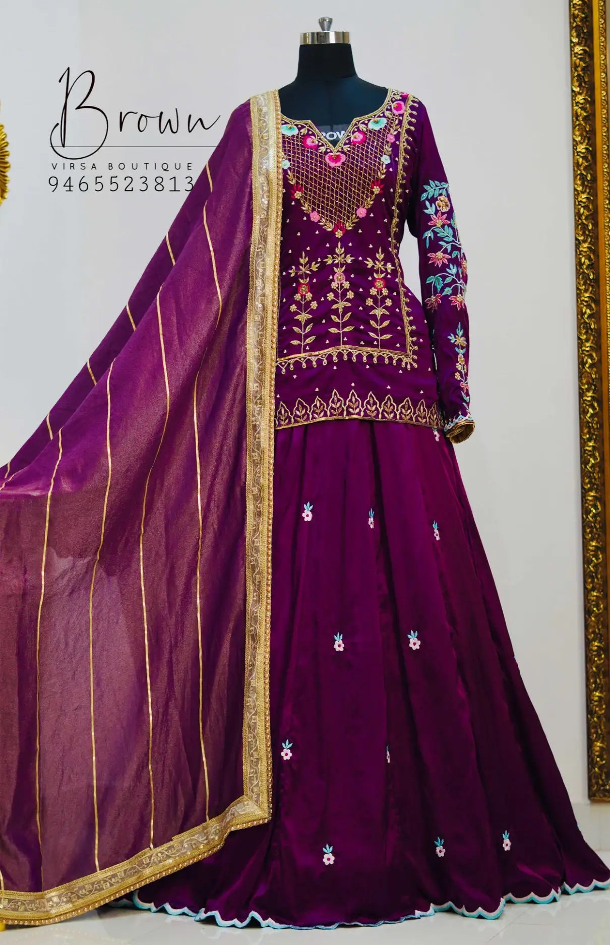 Purple Color Satin Silk Lehenga With Long Kurti