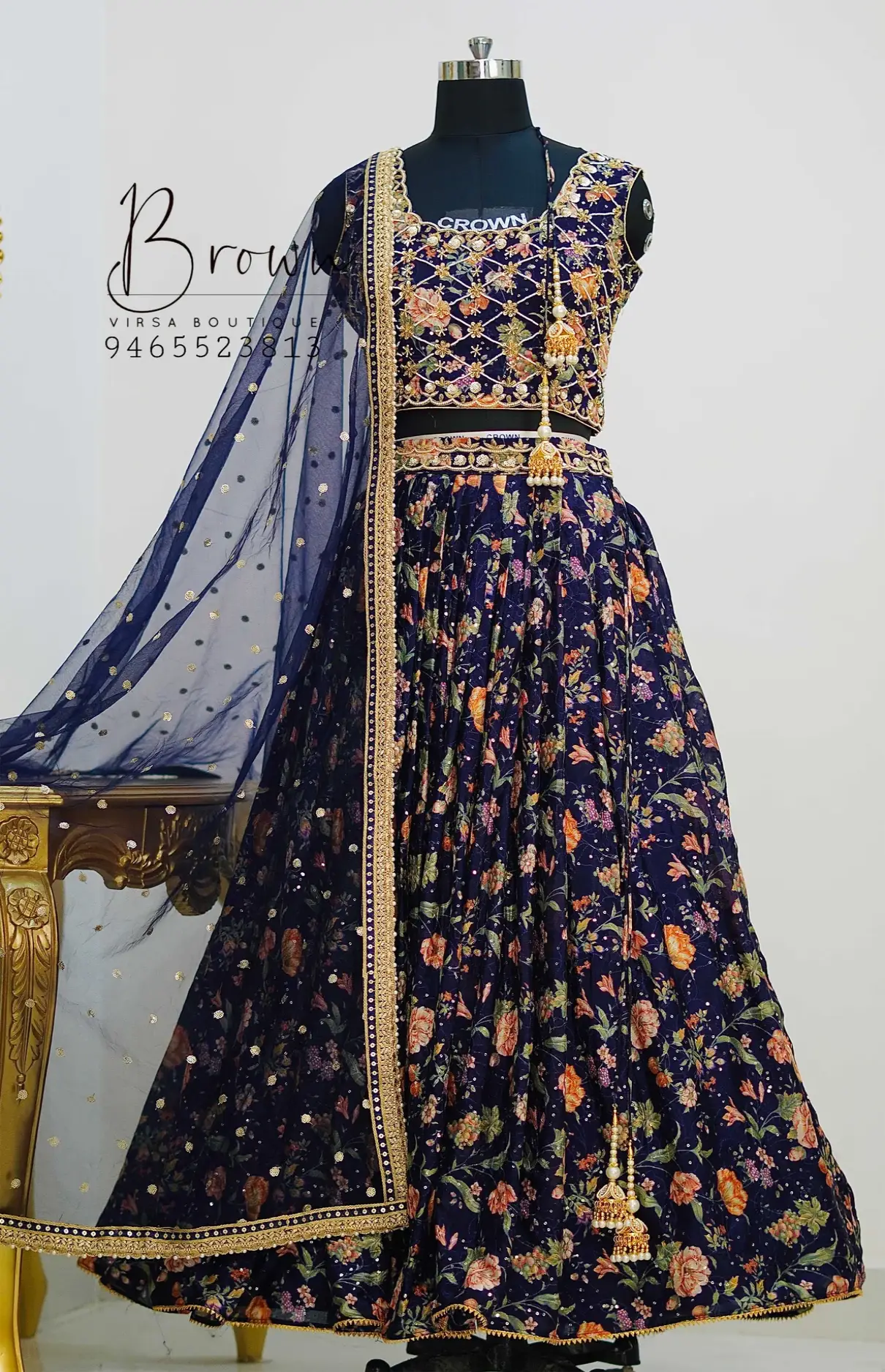 Floral Print Lehenga With Net Dupatta And Embroidered Choli