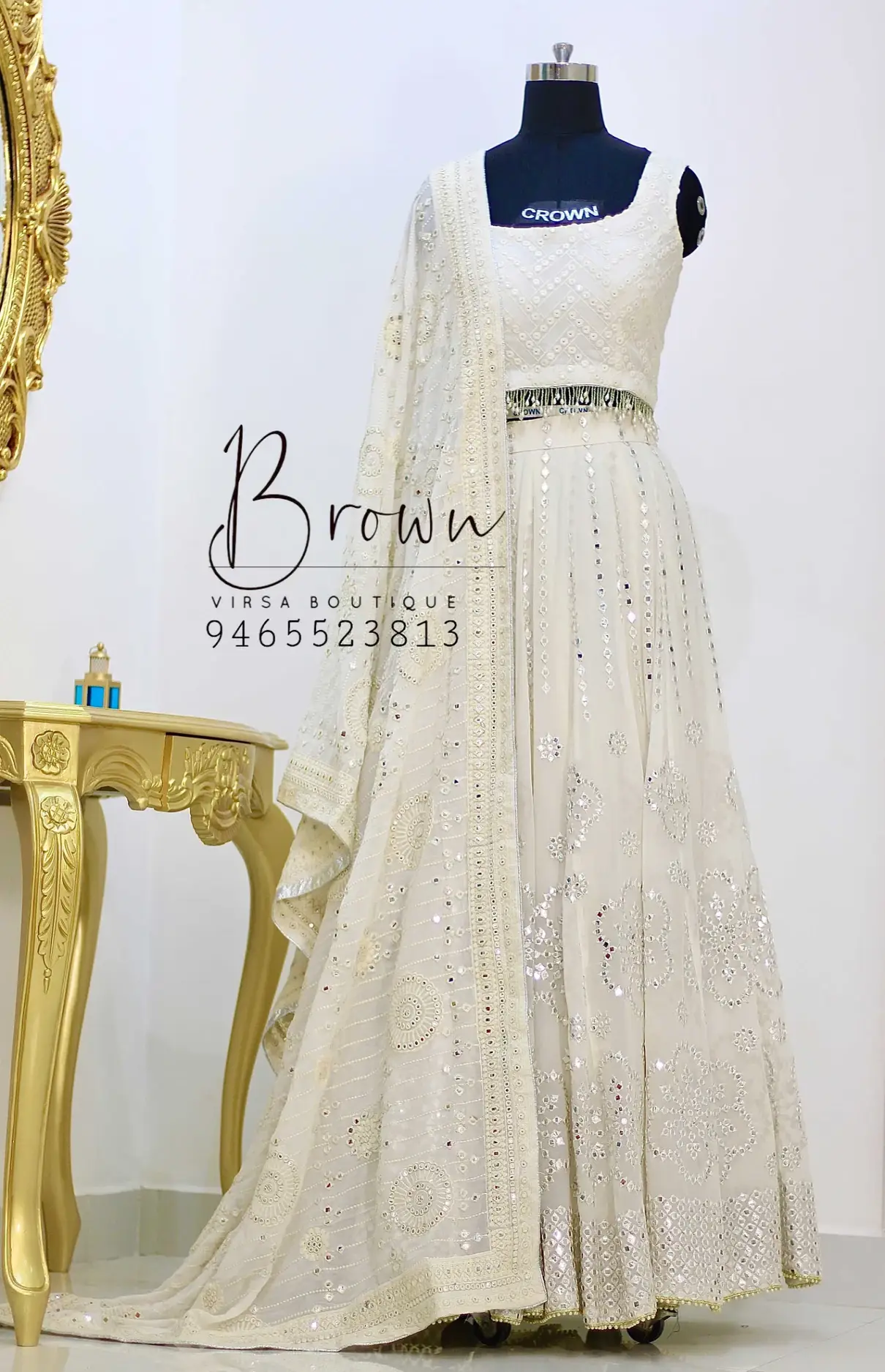 Stylish Cream Color Lehenga Embellished With Mirror Work