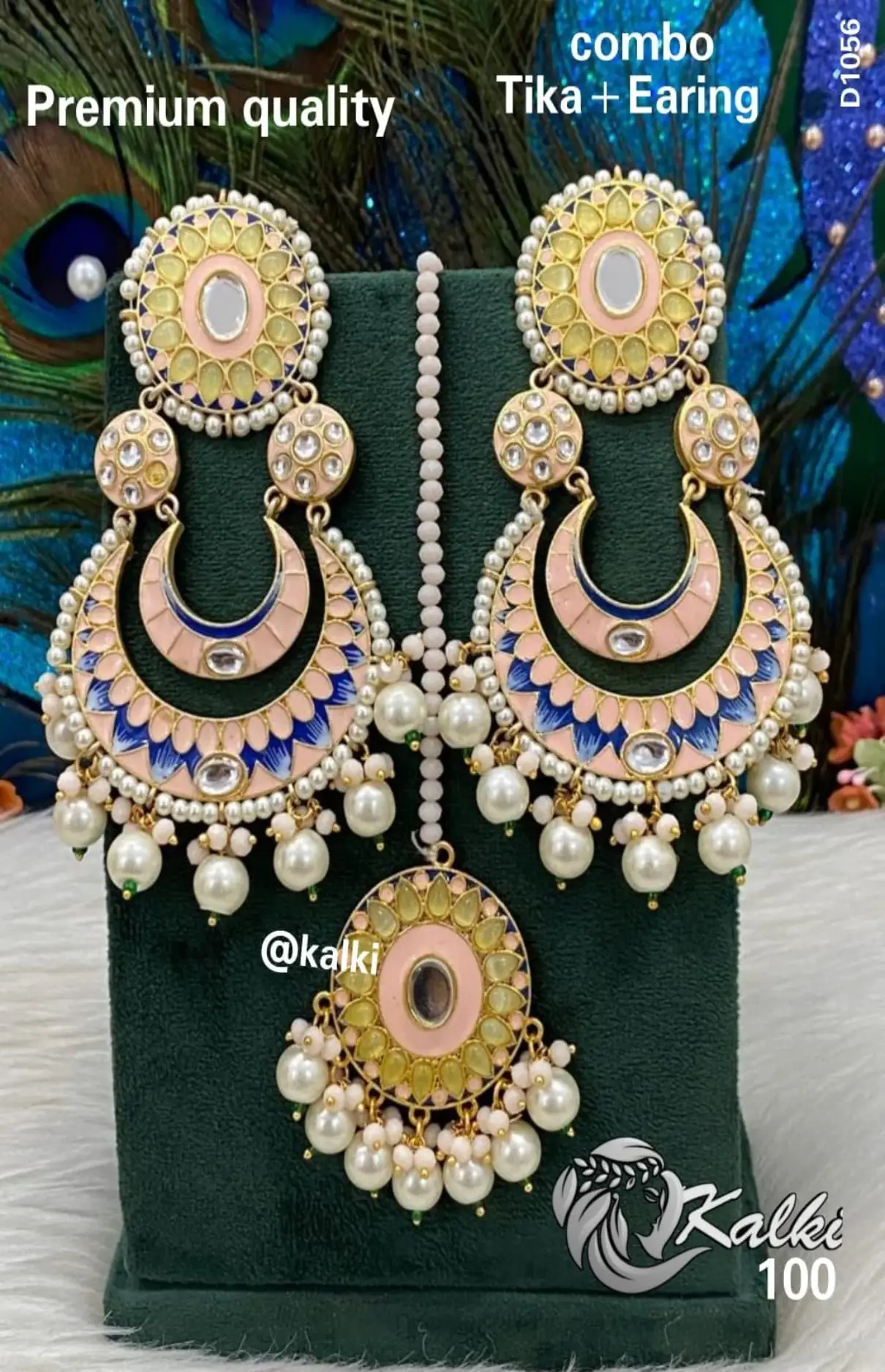 Meenakari Chandbali Earrings With Tikka Set