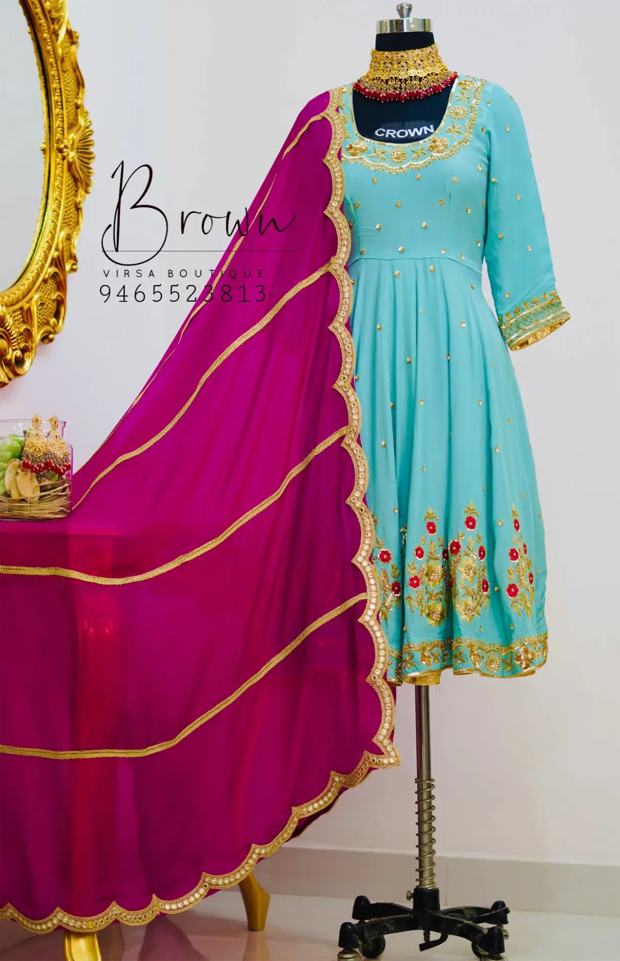 Crepe Hand Embroidery Anarkali With Onion Shade Dupatta